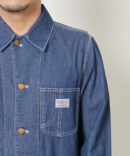 coen（コーエン）の「SMITH(スミス)別注ウォッシュデニムショップコート（ステンカラーコート・メンズ・コバルトブルー・X-LARGE/MEDIUM/LARGE/SMALL）」の6枚目の写真