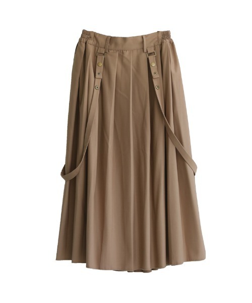 osharewalker（オシャレウォーカー）の「『サス付きプリーツスカート』（スカート・レディース・グリーン/グレー/ブラック/レッド/ベージュ/ライトグレー・FREE）」の5枚目の写真