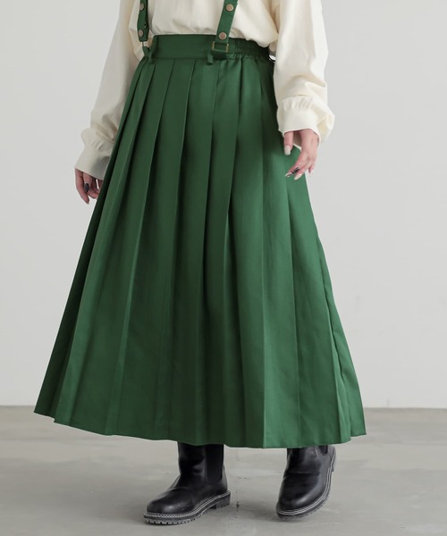 osharewalker（オシャレウォーカー）の「『サス付きプリーツスカート』（スカート・レディース・グリーン/グレー/ブラック/レッド/ベージュ/ライトグレー・FREE）」の9枚目の写真