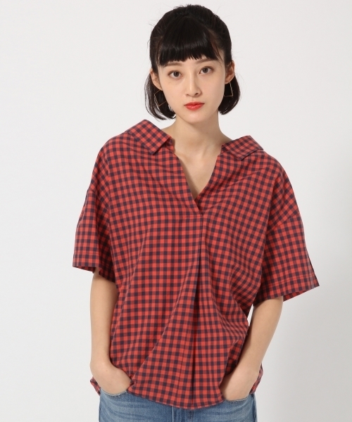 LOWRYS FARM(ローリーズファーム)の「スキッパーシャツ 784504 (シャツ/ブラウス・レディース・レッド/オフホワイト/チェック/ストライプ・MEDIUM/LARGE)」の2枚目の写真