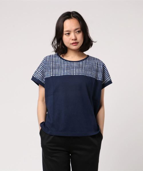 go slow caravan(ゴースローキャラバン)の「OPTIMISM/オプティミズム ギンガム切り替えプルオーバー(Tシャツ/カットソー・レディース・ネイビー/ホワイト・FREE)」の2枚目の写真