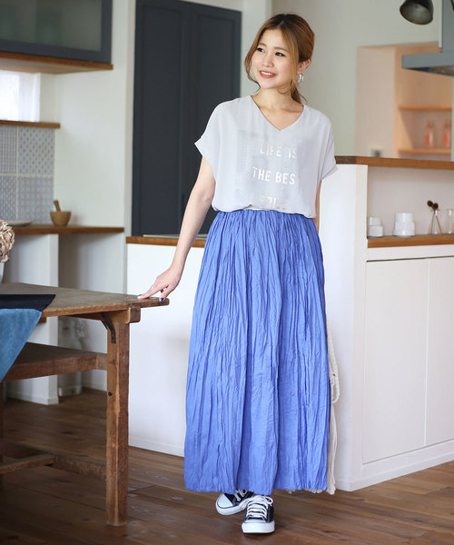 Bou Jeloud（ブージュルード）の「【WEB限定】コットンクリンクル加工ワッシャースカート（スカート・レディース・ピンク/ブルー/キャメル・38）」の5枚目の写真