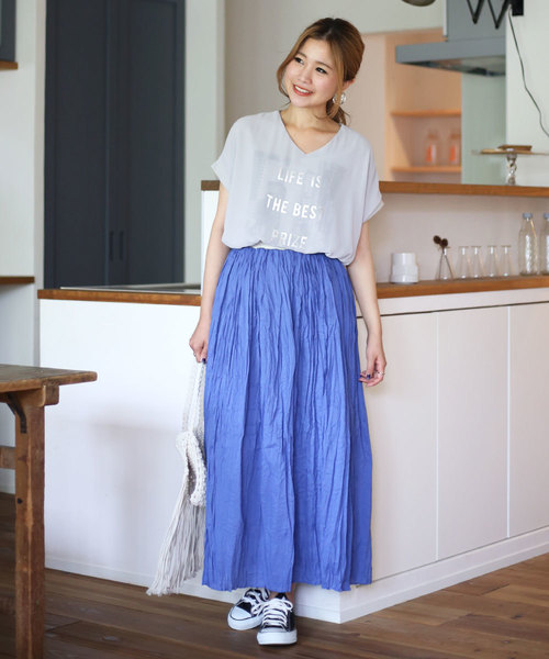 Bou Jeloud（ブージュルード）の「【WEB限定】コットンクリンクル加工ワッシャースカート（スカート・レディース・ピンク/ブルー/キャメル・38）」の6枚目の写真