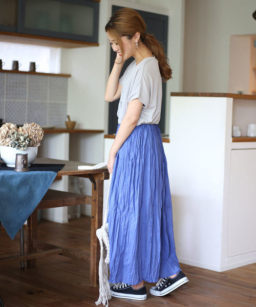 Bou Jeloud（ブージュルード）の「【WEB限定】コットンクリンクル加工ワッシャースカート（スカート・レディース・ピンク/ブルー/キャメル・38）」の8枚目の写真