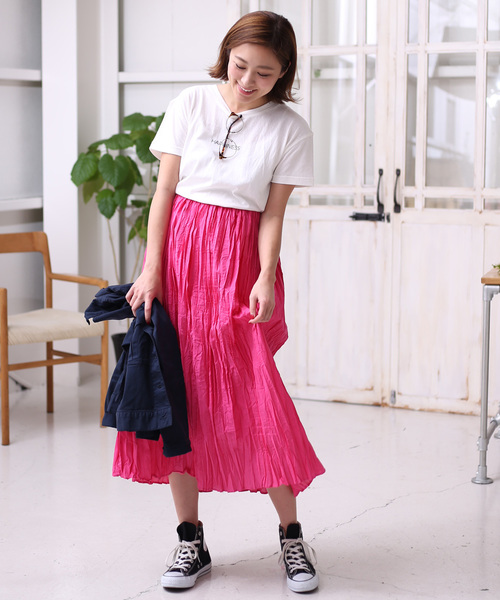 Bou Jeloud（ブージュルード）の「【WEB限定】コットンクリンクル加工ワッシャースカート（スカート・レディース・ピンク/ブルー/キャメル・38）」の18枚目の写真