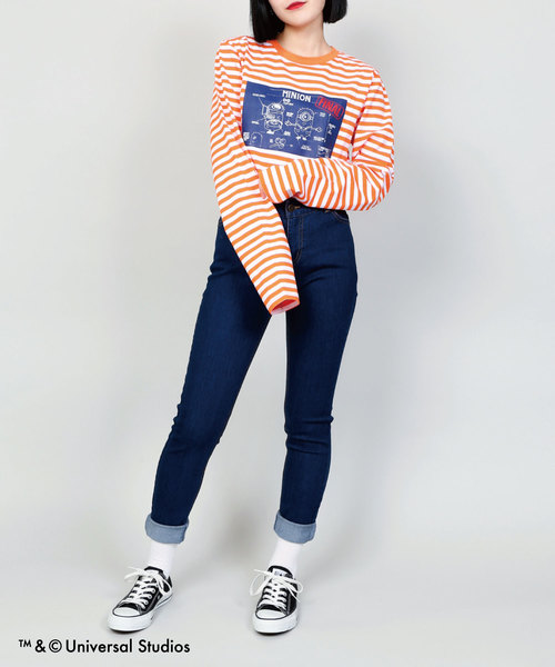 DING（ディング）の「DING/MINIONS ボーダーロングTシャツ（Tシャツ/カットソー・メンズ・ブラック系その他5/オレンジ系その他6・SMALL/MEDIUM）」の7枚目の写真