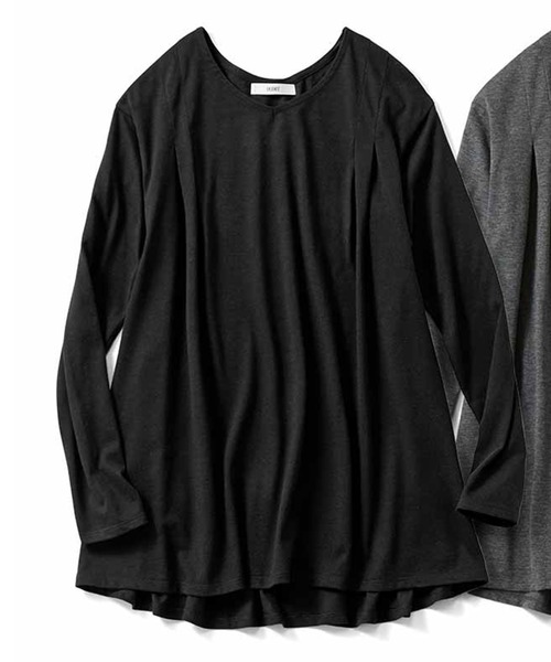 IEDIT(イディット)の「IEDIT 汗ジミ軽減加工をほどこしたフレアータックロングTシャツ(Tシャツ/カットソー・レディース・ブラック/杢グレー/モカ・MEDIUM/LARGE/X-LARGE/XX-LARGE/XXX-LARGE/SMALL)」の5枚目の写真