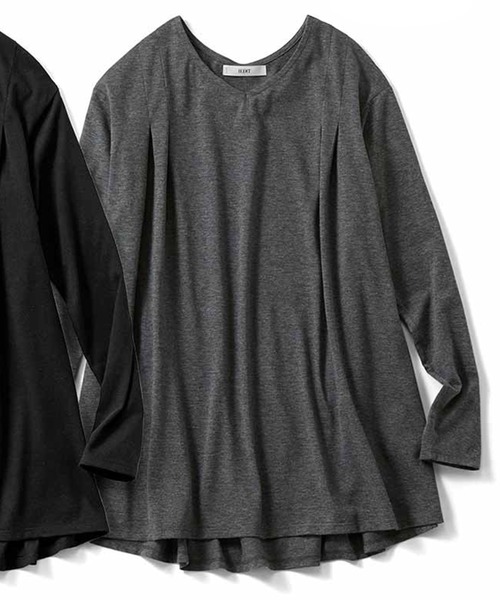 IEDIT(イディット)の「IEDIT 汗ジミ軽減加工をほどこしたフレアータックロングTシャツ(Tシャツ/カットソー・レディース・ブラック/杢グレー/モカ・MEDIUM/LARGE/X-LARGE/XX-LARGE/XXX-LARGE/SMALL)」の8枚目の写真