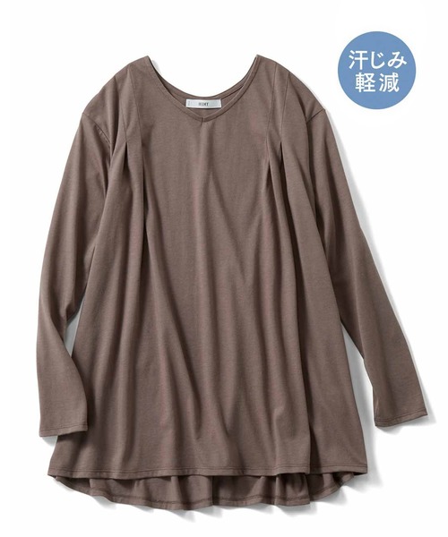 IEDIT(イディット)の「IEDIT 汗ジミ軽減加工をほどこしたフレアータックロングTシャツ(Tシャツ/カットソー・レディース・ブラック/杢グレー/モカ・MEDIUM/LARGE/X-LARGE/XX-LARGE/XXX-LARGE/SMALL)」の9枚目の写真