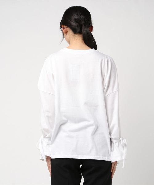 DING（ディング）の「DING/キャンディスリーブ肩あきロングTシャツ（Tシャツ/カットソー・レディース・ホワイト/ブラック・FREE）」の12枚目の写真