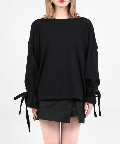 DING（ディング）の「DING/キャンディスリーブ肩あきロングTシャツ（Tシャツ/カットソー・レディース・ホワイト/ブラック・FREE）」の4枚目の写真