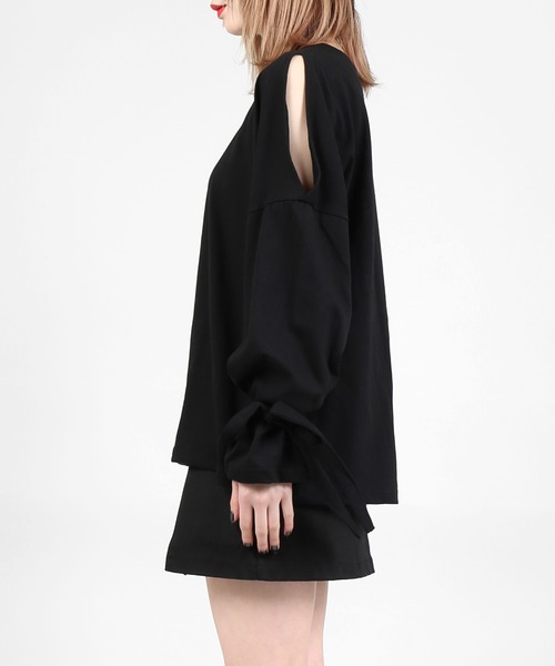 DING（ディング）の「DING/キャンディスリーブ肩あきロングTシャツ（Tシャツ/カットソー・レディース・ホワイト/ブラック・FREE）」の16枚目の写真