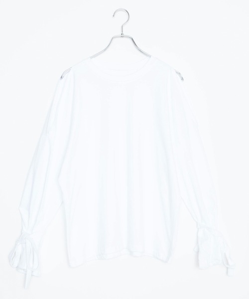 DING（ディング）の「DING/キャンディスリーブ肩あきロングTシャツ（Tシャツ/カットソー・レディース・ホワイト/ブラック・FREE）」の8枚目の写真