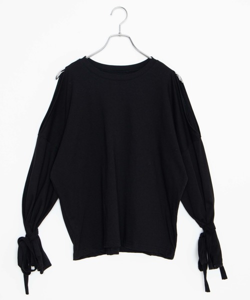 DING（ディング）の「DING/キャンディスリーブ肩あきロングTシャツ（Tシャツ/カットソー・レディース・ホワイト/ブラック・FREE）」の11枚目の写真