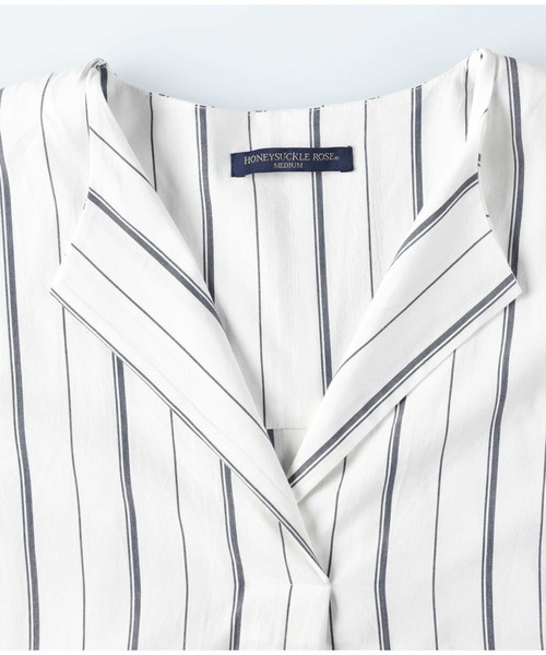 HONEYSUCKLE ROSE（ハニーサックルローズ）の「【HONEYSUCKLE ROSE】テントラインワンピース（シャツワンピース・レディース・ホワイト/ネイビー×ホワイト・M/L）」の4枚目の写真