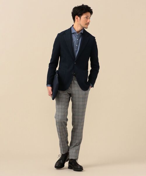 SHIPS ライト サキソニー グレンチェック スラックス パンツ 44 S スラックス SHIPS:「手洗い可能」ライト サキソニー グレンチェック スラックス パンツ メンズ