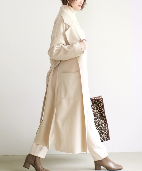 coca（coca）（コカ）の「ベルト付きテーラードコート（チェスターコート・レディース・ブラック/ブルー/グリーン/アイボリー・ONE SIZE）」の2枚目の写真