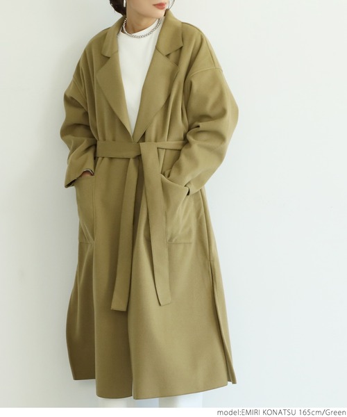 coca（coca）（コカ）の「ベルト付きテーラードコート（チェスターコート・レディース・ブラック/ブルー/グリーン/アイボリー・ONE SIZE）」の13枚目の写真