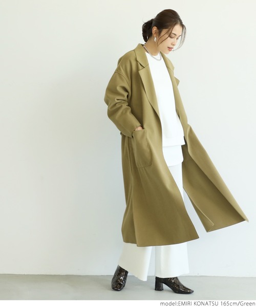 coca（coca）（コカ）の「ベルト付きテーラードコート（チェスターコート・レディース・ブラック/ブルー/グリーン/アイボリー・ONE SIZE）」の14枚目の写真