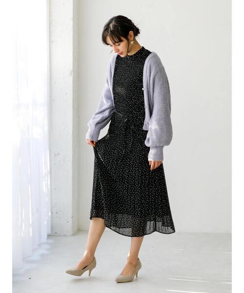 earth music&ecology（アースミュージックアンドエコロジー）の「2WAYリボン消しプリーツワンピース　＊（ワンピース・レディース・ブラック/ラベンダー/ドット/ブラック系その他5・FREE）」の14枚目の写真