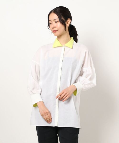 Q（キュー）の「トールカラーランタンスリーブシャツ（シャツ/ブラウス・レディース・ホワイト/アイボリー・MEDIUM）」の5枚目の写真