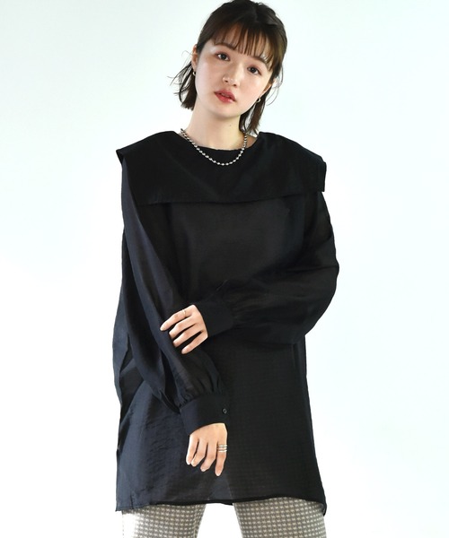 RETRO GIRL（レトロガール）の「デカ襟シアーチュニックブラウス（シャツ/ブラウス・レディース・ブラック/ピンク/アイボリー・FREE）」の2枚目の写真