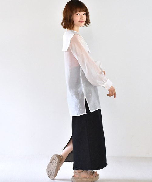 RETRO GIRL（レトロガール）の「デカ襟シアーチュニックブラウス（シャツ/ブラウス・レディース・ブラック/ピンク/アイボリー・FREE）」の4枚目の写真