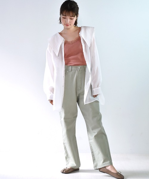 RETRO GIRL（レトロガール）の「デカ襟シアーチュニックブラウス（シャツ/ブラウス・レディース・ブラック/ピンク/アイボリー・FREE）」の5枚目の写真