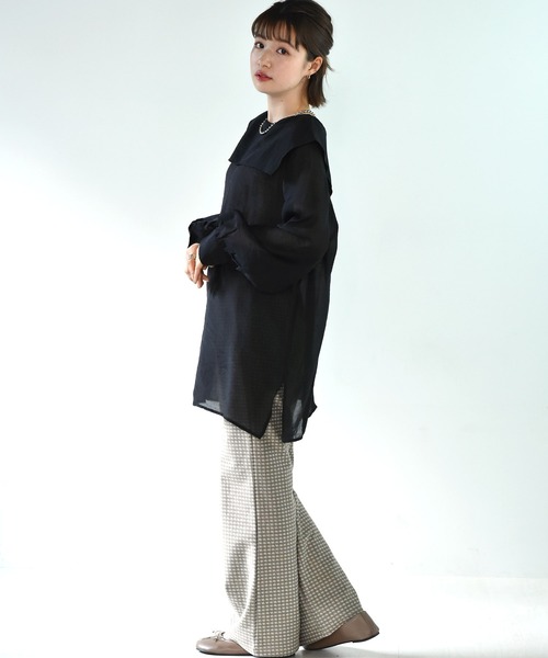 RETRO GIRL（レトロガール）の「デカ襟シアーチュニックブラウス（シャツ/ブラウス・レディース・ブラック/ピンク/アイボリー・FREE）」の7枚目の写真