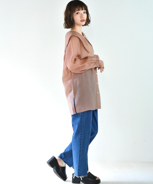 RETRO GIRL（レトロガール）の「デカ襟シアーチュニックブラウス（シャツ/ブラウス・レディース・ブラック/ピンク/アイボリー・FREE）」の9枚目の写真