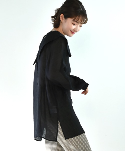 RETRO GIRL（レトロガール）の「デカ襟シアーチュニックブラウス（シャツ/ブラウス・レディース・ブラック/ピンク/アイボリー・FREE）」の13枚目の写真