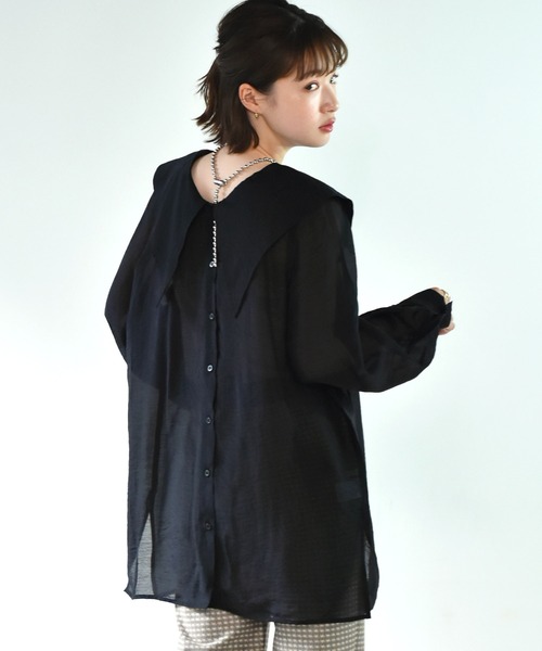 RETRO GIRL（レトロガール）の「デカ襟シアーチュニックブラウス（シャツ/ブラウス・レディース・ブラック/ピンク/アイボリー・FREE）」の14枚目の写真