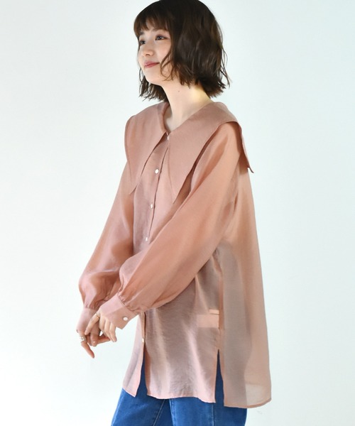 RETRO GIRL（レトロガール）の「デカ襟シアーチュニックブラウス（シャツ/ブラウス・レディース・ブラック/ピンク/アイボリー・FREE）」の15枚目の写真