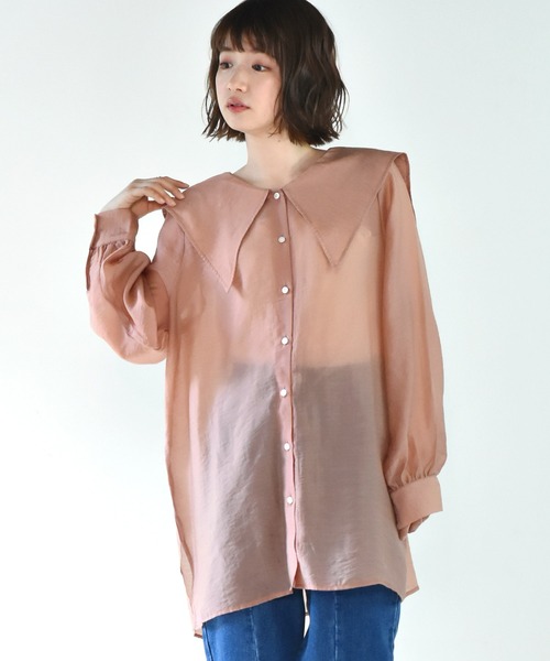 RETRO GIRL（レトロガール）の「デカ襟シアーチュニックブラウス（シャツ/ブラウス・レディース・ブラック/ピンク/アイボリー・FREE）」の20枚目の写真