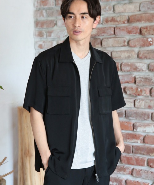 UNION STATION（ユニオンステーション）の「ツイルジップアップCPOシャツ（シャツ/ブラウス・メンズ・アイボリー/ブラック/グレー・L/LL/M）」の3枚目の写真