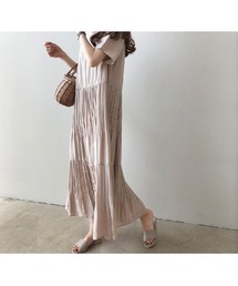 大人シルエット ミモレ丈 ゆったりシルエット リラックス 半端袖 ティアードワンピース
