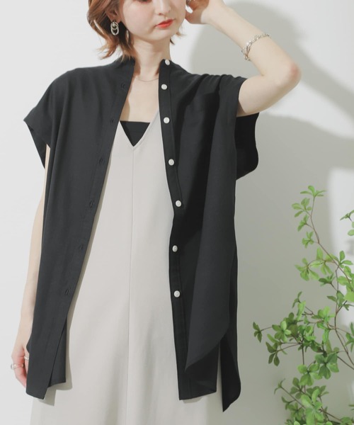 SENSE OF PLACE by URBAN RESEARCH（センスオブプレイスバイアーバンリサーチ）の「リネンレーヨンバンドカラーシャツ（シャツ/ブラウス・レディース・ライトベージュ/ライトカーキ/ブラック・ONE）」の2枚目の写真