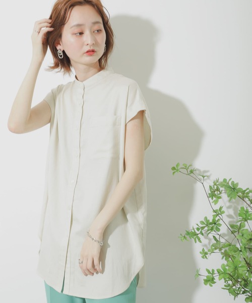 SENSE OF PLACE by URBAN RESEARCH（センスオブプレイスバイアーバンリサーチ）の「リネンレーヨンバンドカラーシャツ（シャツ/ブラウス・レディース・ライトベージュ/ライトカーキ/ブラック・ONE）」の10枚目の写真