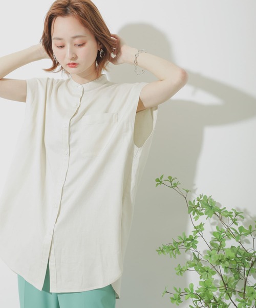 SENSE OF PLACE by URBAN RESEARCH（センスオブプレイスバイアーバンリサーチ）の「リネンレーヨンバンドカラーシャツ（シャツ/ブラウス・レディース・ライトベージュ/ライトカーキ/ブラック・ONE）」の16枚目の写真