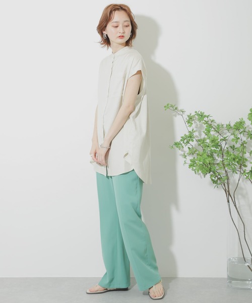 SENSE OF PLACE by URBAN RESEARCH（センスオブプレイスバイアーバンリサーチ）の「リネンレーヨンバンドカラーシャツ（シャツ/ブラウス・レディース・ライトベージュ/ライトカーキ/ブラック・ONE）」の5枚目の写真