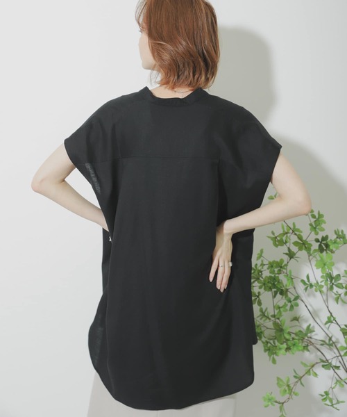 SENSE OF PLACE by URBAN RESEARCH（センスオブプレイスバイアーバンリサーチ）の「リネンレーヨンバンドカラーシャツ（シャツ/ブラウス・レディース・ライトベージュ/ライトカーキ/ブラック・ONE）」の6枚目の写真