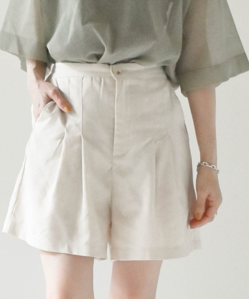 muure（ミュール）の「コットンリネンハーフパンツ（その他パンツ・レディース・ブラック/ベージュ/アイボリー・FREE）」の3枚目の写真
