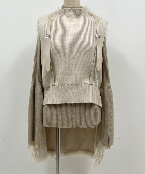 AULA AILA（アウラアイラ）の「エコファージレセット（ECO FUR GILLET SET）（ニット/セーター・レディース・ベージュ/ブラウン・M）」の10枚目の写真