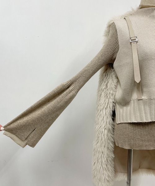 AULA AILA（アウラアイラ）の「エコファージレセット（ECO FUR GILLET SET）（ニット/セーター・レディース・ベージュ/ブラウン・M）」の16枚目の写真