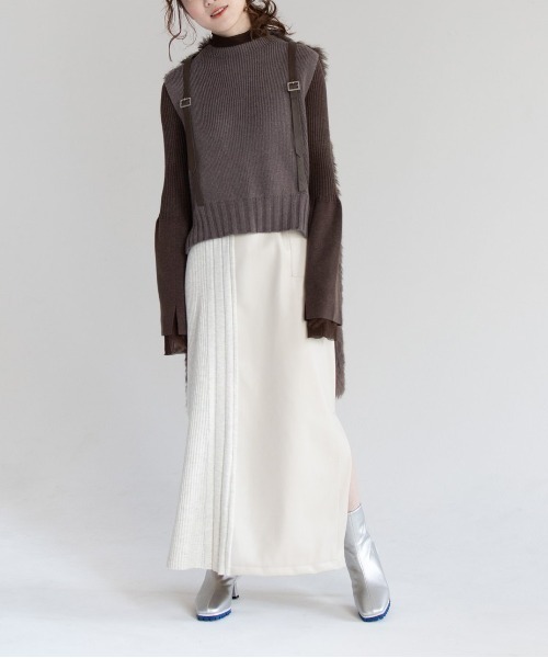 AULA AILA（アウラアイラ）の「エコファージレセット（ECO FUR GILLET SET）（ニット/セーター・レディース・ベージュ/ブラウン・M）」の9枚目の写真