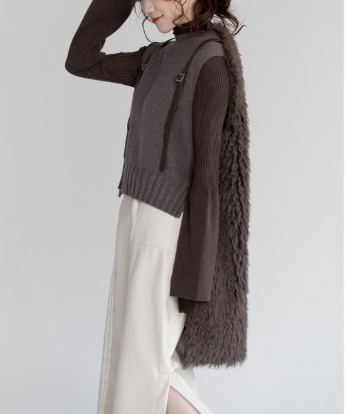 AULA AILA（アウラアイラ）の「エコファージレセット（ECO FUR GILLET SET）（ニット/セーター・レディース・ベージュ/ブラウン・M）」の14枚目の写真