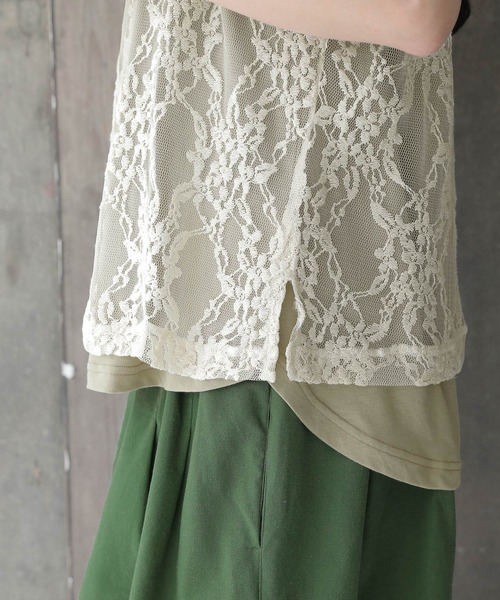 osharewalker（オシャレウォーカー）の「【廃盤】『花柄レースドッキングTシャツ』（Tシャツ/カットソー・レディース・ブラック/ベージュ/パープル/ミント・2/1）」の10枚目の写真