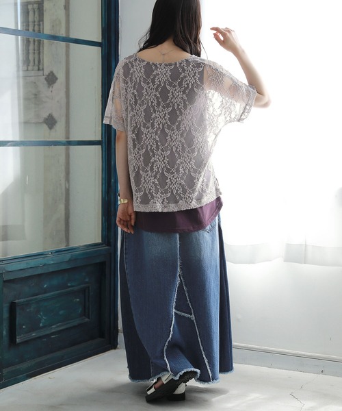 osharewalker（オシャレウォーカー）の「【廃盤】『花柄レースドッキングTシャツ』（Tシャツ/カットソー・レディース・ブラック/ベージュ/パープル/ミント・2/1）」の16枚目の写真