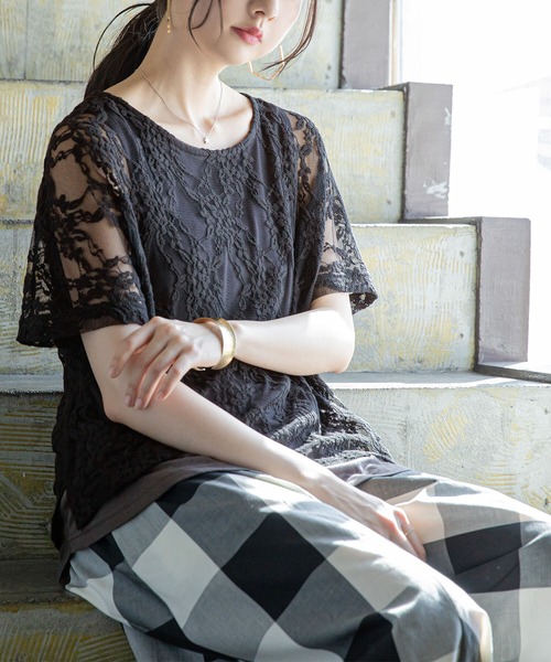 osharewalker（オシャレウォーカー）の「【廃盤】『花柄レースドッキングTシャツ』（Tシャツ/カットソー・レディース・ブラック/ベージュ/パープル/ミント・2/1）」の17枚目の写真