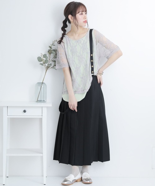 osharewalker（オシャレウォーカー）の「【廃盤】『花柄レースドッキングTシャツ』（Tシャツ/カットソー・レディース・ブラック/ベージュ/パープル/ミント・2/1）」の6枚目の写真